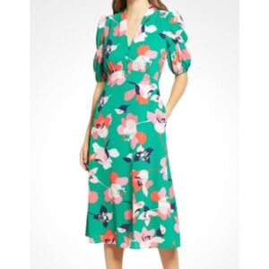Vince Camuto Floral Pebble Crepe Midi Dress in Green Size 4